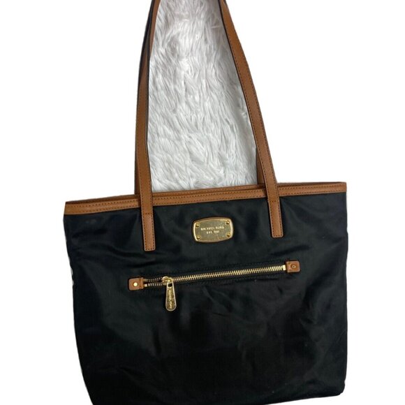 Black & Brown Michael Kors Purse with Fuscia Interior (Kempton Tote) - Picture 1 of 10